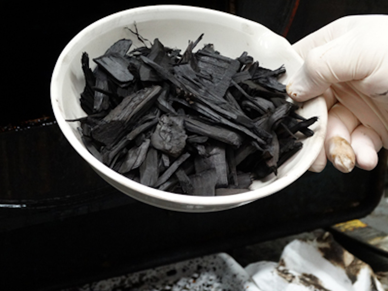 Biochar made from fruitwood chips.