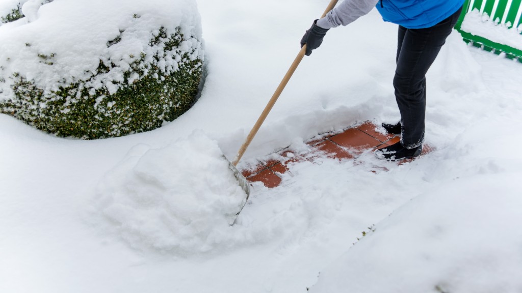 Pushing snow with a snow shovel.